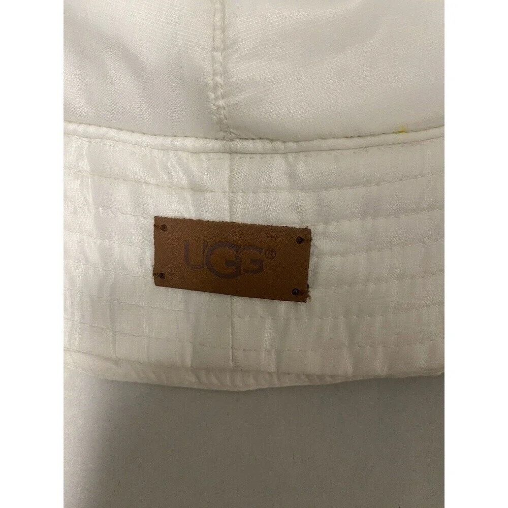 UGG WHITE ALL WEATHER SHEEPSKIN POM BUCKET HAT, WOMEN L/XL